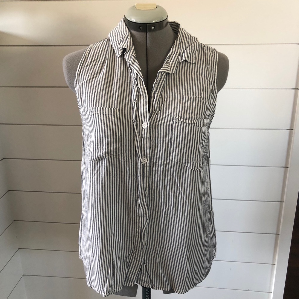 Striped Sleeveless Button Down Blouse